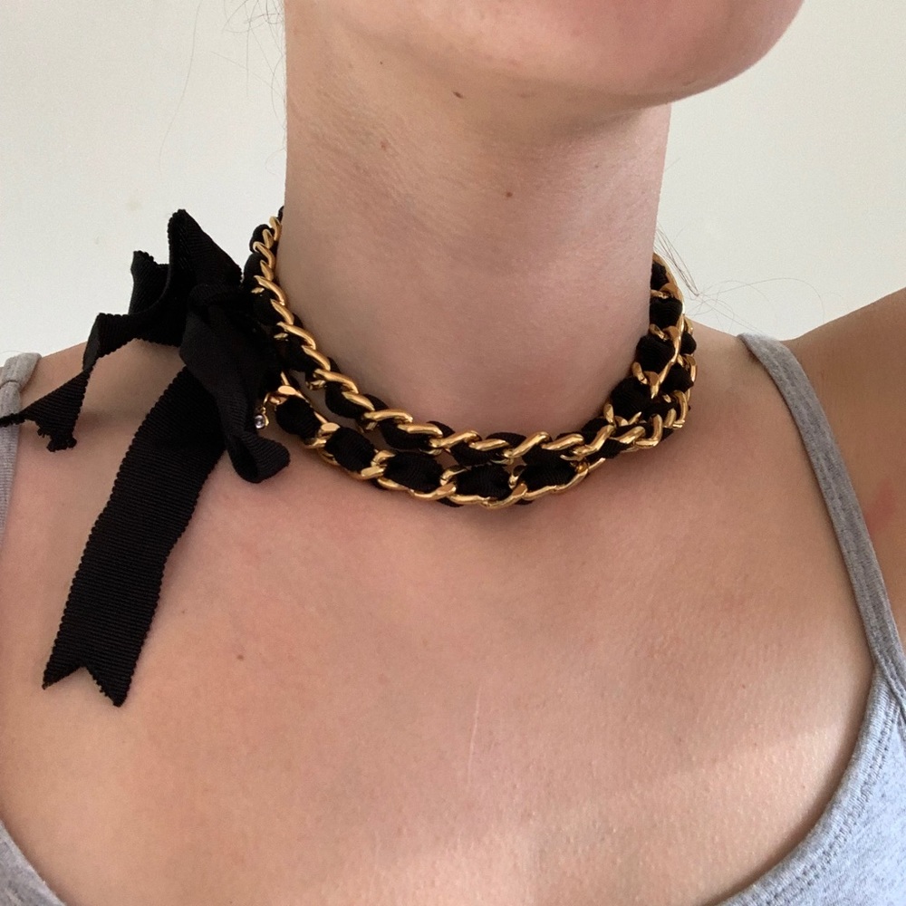 Juicy Couture Gold Black Ribbon Necklace Choker
